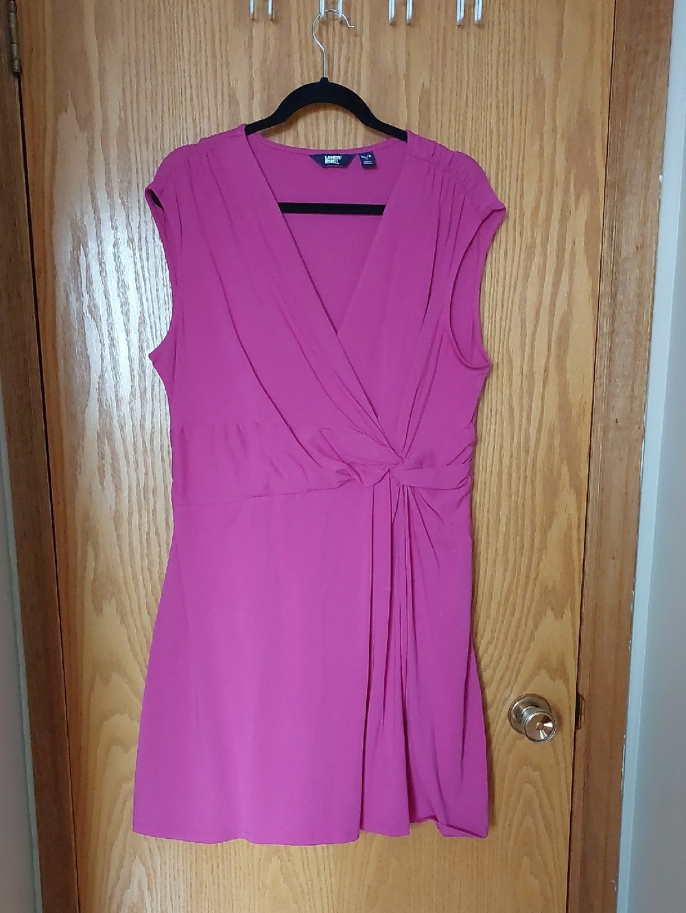 Lands' End Sleeveless Hot Pink Knot-Waist Dress